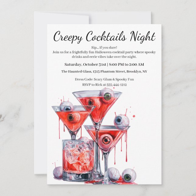 Halloween Cocktail Party | Creepy Eyeball Drink Invitation (Front)