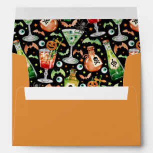 Halloween Cocktail Party Orange, Black and Green Envelope