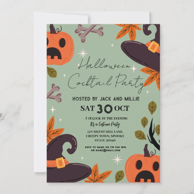 Halloween Cocktail Party Pumpkins Costumes Invitation (Front)