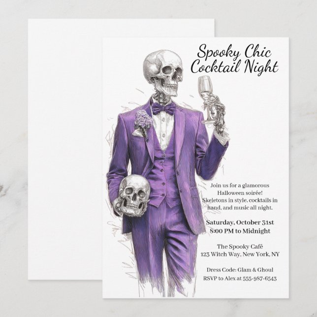 Halloween Cocktail Party | Spooky Chic Night Invitation (Front/Back)