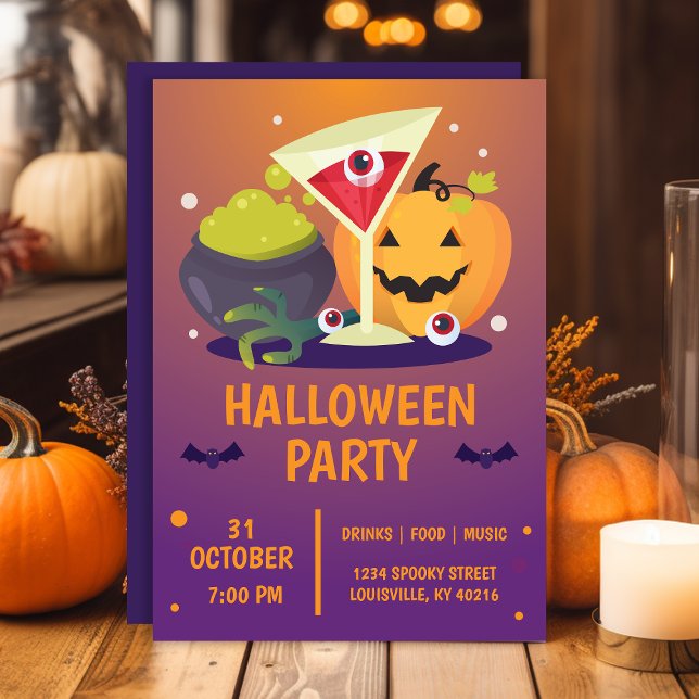 Halloween Cocktail Party Spooky Pumpkin Invitation (Creator Uploaded)