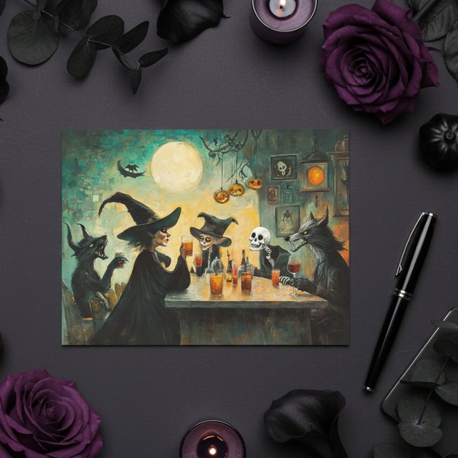 Halloween Cocktail party Witches Werewolf Postcard (Creator Uploaded)