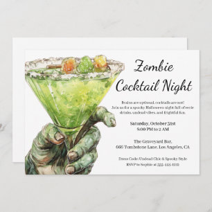 Halloween Cocktail Party   Zombie Hand with Drink Invitation