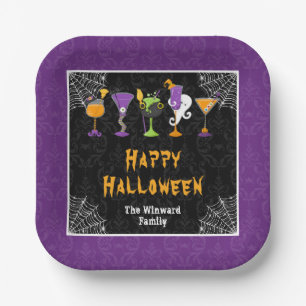 Halloween Cocktails and Costumes Party Purple Paper Plate