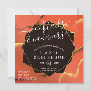 Halloween Cocktails Cadavers Black Golden Abstract Invitation