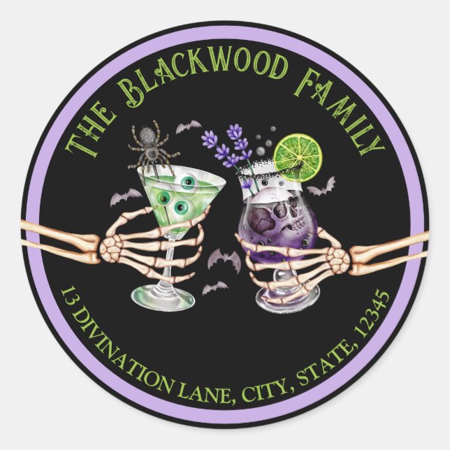 Halloween Cocktails Cheers Return Address Classic Round Sticker (Front)