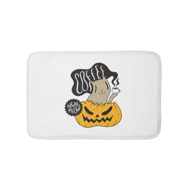 Halloween Coffee Cat - Cute Halloween Cat Drinking Bath Mat (Front)