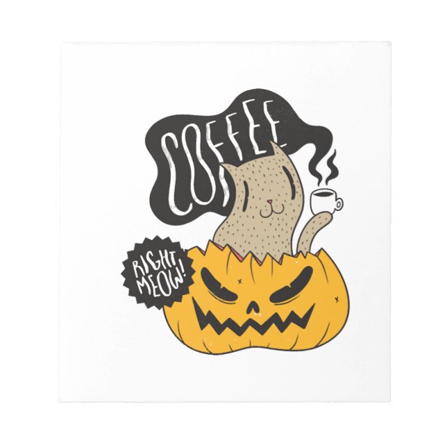 Halloween Coffee Cat - Cute Halloween Cat Drinking Notepad (Front)