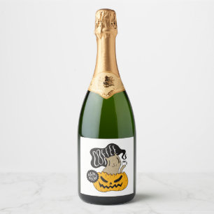 Halloween Coffee Cat - Cute Halloween Cat Drinking Sparkling Wine Label