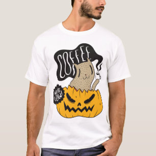 Halloween Coffee Cat - Cute Halloween Cat Drinking T-Shirt