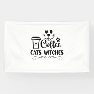 Halloween Coffee Cats Witches Birthday Banner