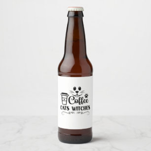 Halloween Coffee Cats Witches Birthday Beer Bottle Label