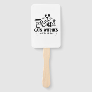 Halloween Coffee Cats Witches Birthday Hand Fan