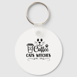 Halloween Coffee Cats Witches Birthday Key Ring