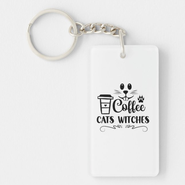 Halloween Coffee Cats Witches Birthday Key Ring (Front)