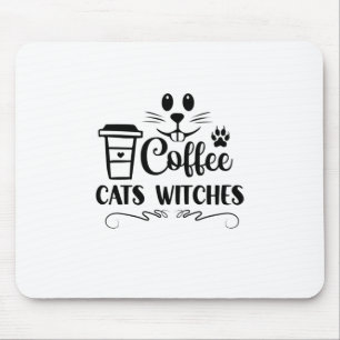Halloween Coffee Cats Witches Birthday Mouse Mat
