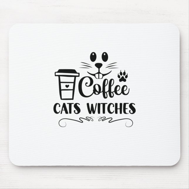 Halloween Coffee Cats Witches Birthday Mouse Mat (Front)