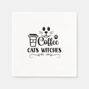 Halloween Coffee Cats Witches Birthday Napkin