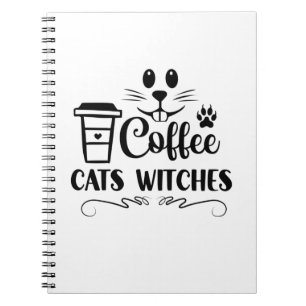 Halloween Coffee Cats Witches Birthday Notebook