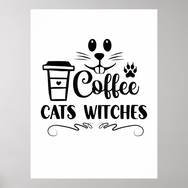 Halloween Coffee Cats Witches Birthday Poster (Front)