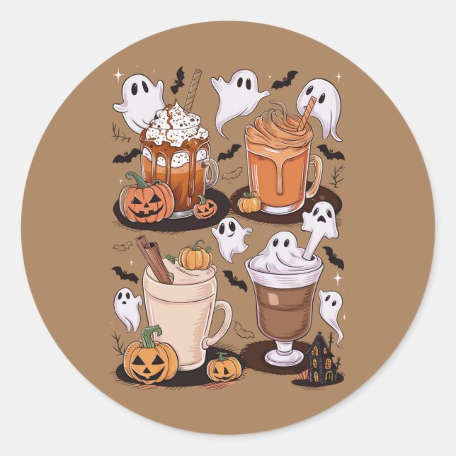 Halloween Coffee Cute Fall Iced Coffee Lover Gift  Classic Round Sticker (Front)