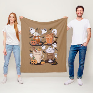 Halloween Coffee Cute Fall Iced Coffee Lover Gift Fleece Blanket