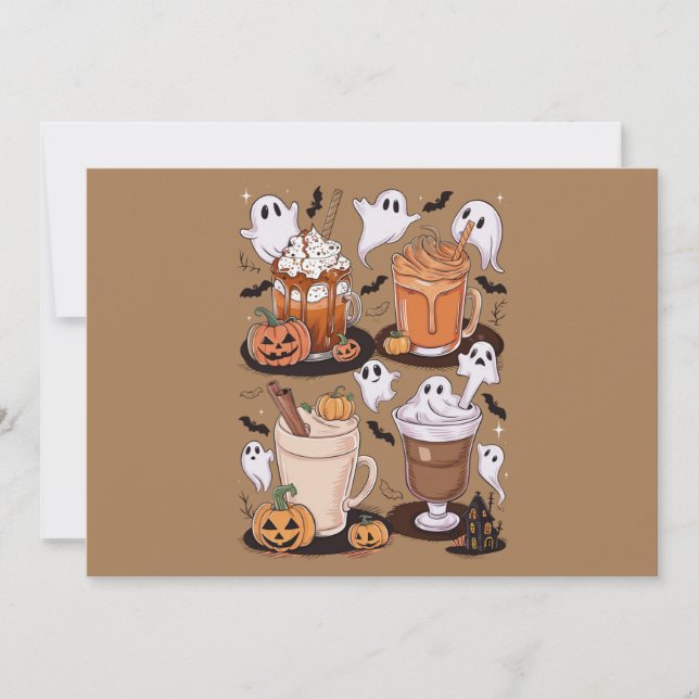 Halloween Coffee Cute Fall Iced Coffee Lover Gift  Holiday Card (Front)