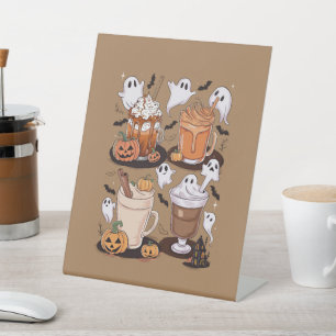 Halloween Coffee Cute Fall Iced Coffee Lover Gift  Pedestal Sign