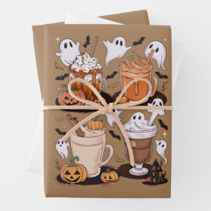 Halloween Coffee Cute Fall Iced Coffee Lover Gift  Wrapping Paper Sheet