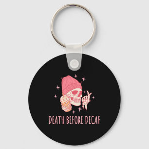 Halloween Coffee Death Before Decaf Skull Skeleton Key Ring