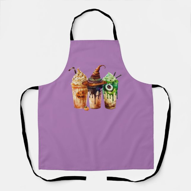 Halloween Coffee Drink Watercolor Trio  Apron (Front)