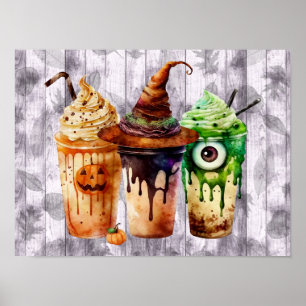 Halloween Coffee Drink Watercolor Trio Poster