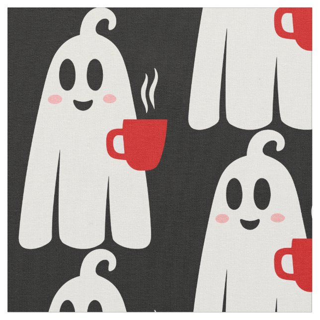 halloween coffee drinking ghost funny fabric (Close Up)