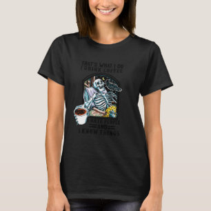 Halloween Coffee Drinking Scary Skeleton Skull Cos T-Shirt
