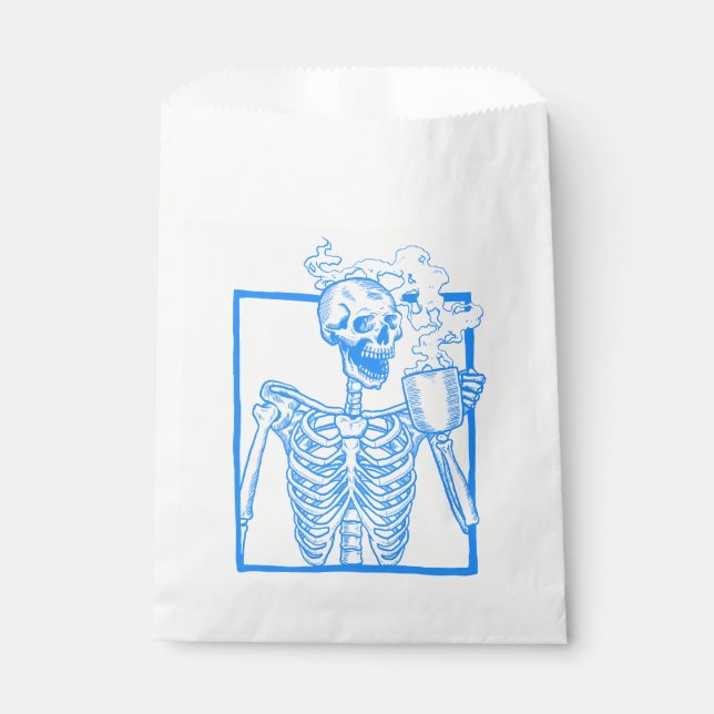 halloween coffee drinking skeleton blue favour bags (Front)