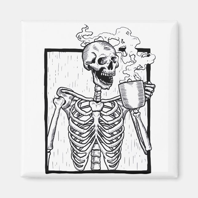 halloween coffee drinking skeleton magnet (Front)