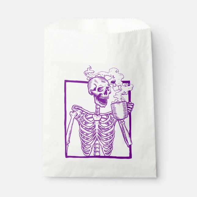 halloween coffee drinking skeleton purple favour bags (Front)