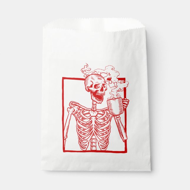 halloween coffee drinking skeleton red  favour bags (Front)