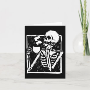 Halloween coffee drinking skeleton skull  card