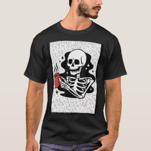 Halloween Coffee Drinking Skeleton Skull Costume M T-Shirt