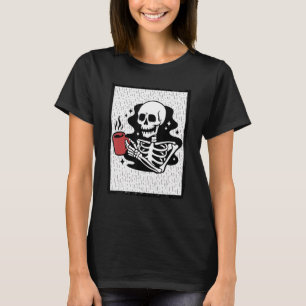 Halloween Coffee Drinking Skeleton Skull Costume M T-Shirt