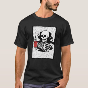Halloween Coffee Drinking Skeleton Skull Costume M T-Shirt