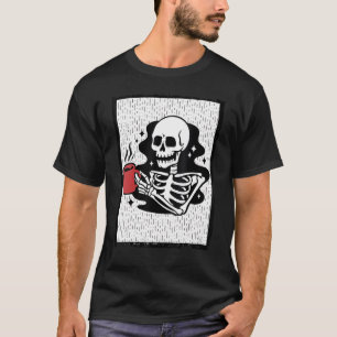 Halloween Coffee Drinking Skeleton Skull Costume M T-Shirt