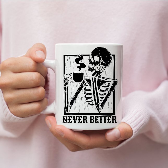 Halloween coffee drinking skeleton skull Funny Mug (Creator Uploaded)