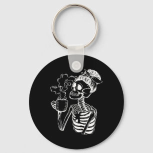 Halloween Coffee Drinking Skeleton Teacher Lazy Di Key Ring