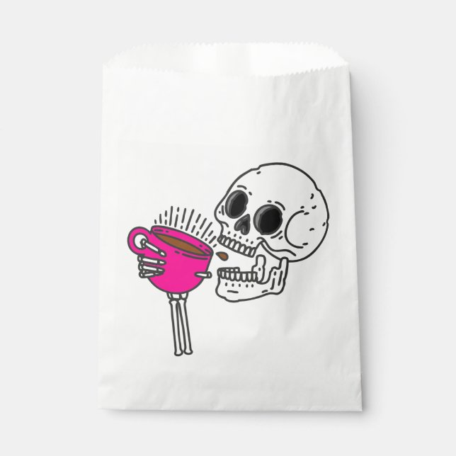 halloween coffee drinking skull skeleton pink favour bags (Front)