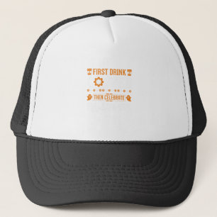 Halloween Coffee First Then Celebrate Typography D Trucker Hat