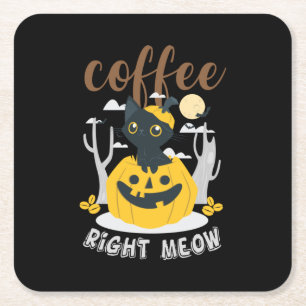 Halloween Coffee Right Meow Birthday Square Paper Coaster