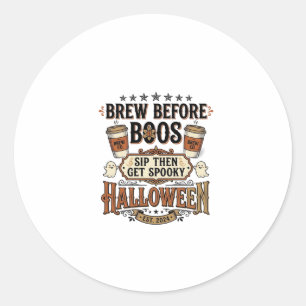 Halloween Coffee Shirt Brew Before Boos Vintage De Classic Round Sticker