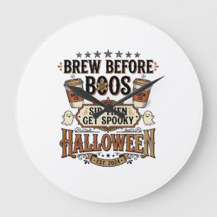 Halloween Coffee Shirt Brew Before Boos Vintage De Large Clock